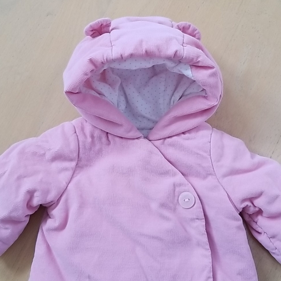 Baby Gap pink corduroy coat with bear ears 0-3 mos - Picture 6 of 12